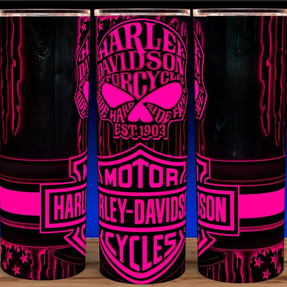 Harley Motorcycles Hot Pink Wood Grain Design Cup Mug Tumbler 20oz